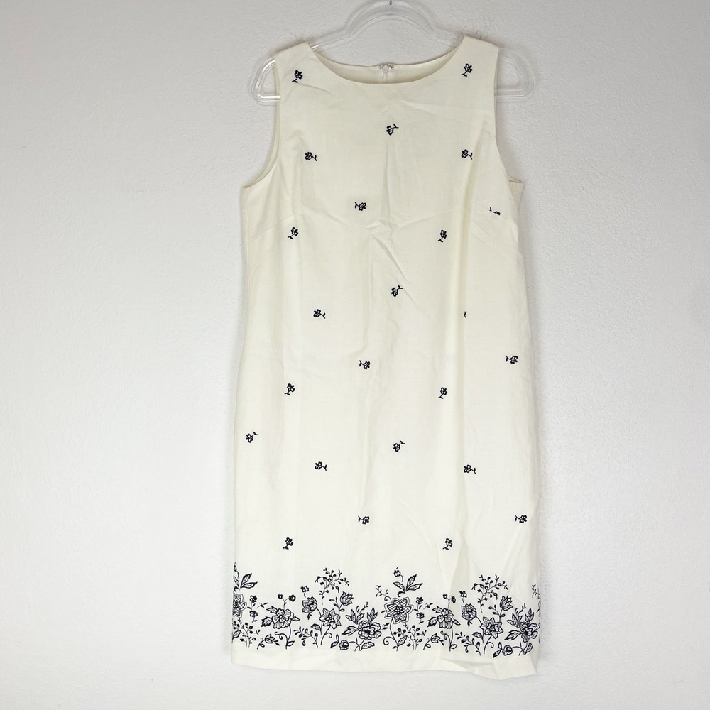 Coldwater Creek Dress Womens 12 Shift Linen Blend Embroidered Sleeveless Classic